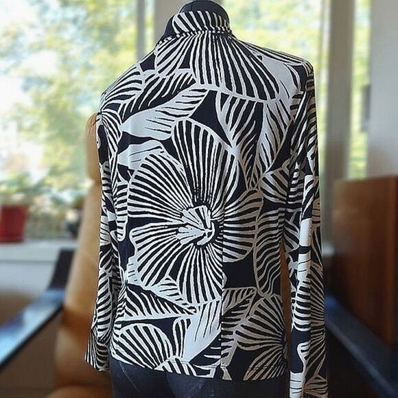 Vtg monochromatic tropical print long sleeve button up blouse - Picture 4 of 14